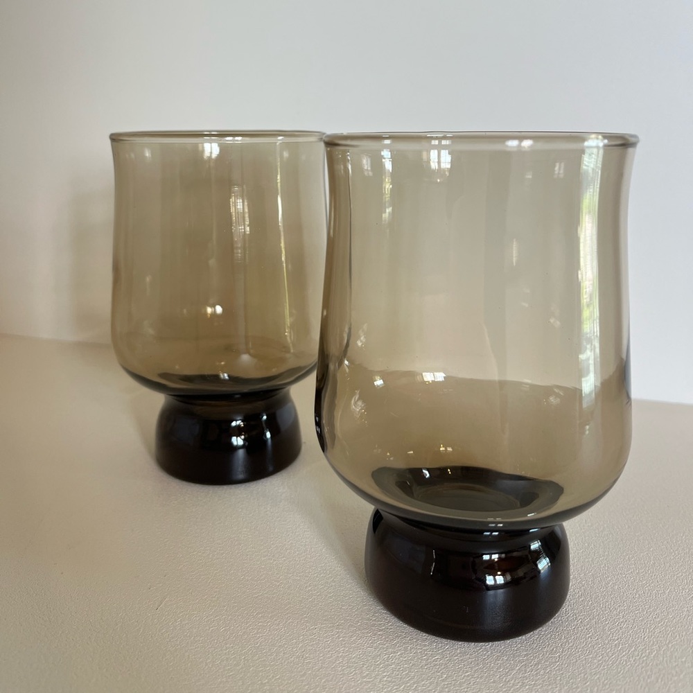 4 Vintage Dominion Glass smoked tulip glasses